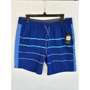 Hurley Mens Blue Striped Volley Swim Shorts Size L